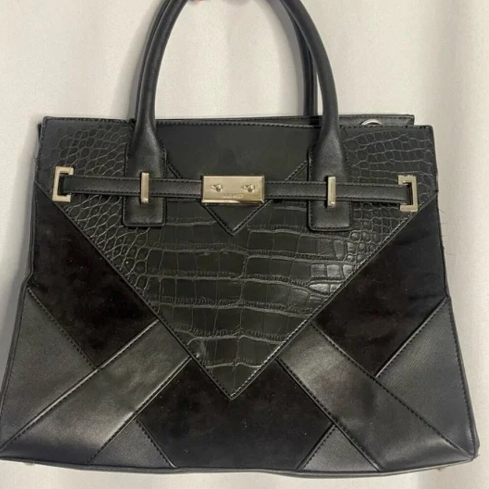 Nine West | XL black structured polyvinyl/faux leather snakeskin tote bag purse